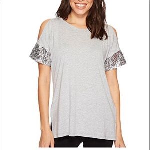MK Sequins Sleeve Cold Shoulder top